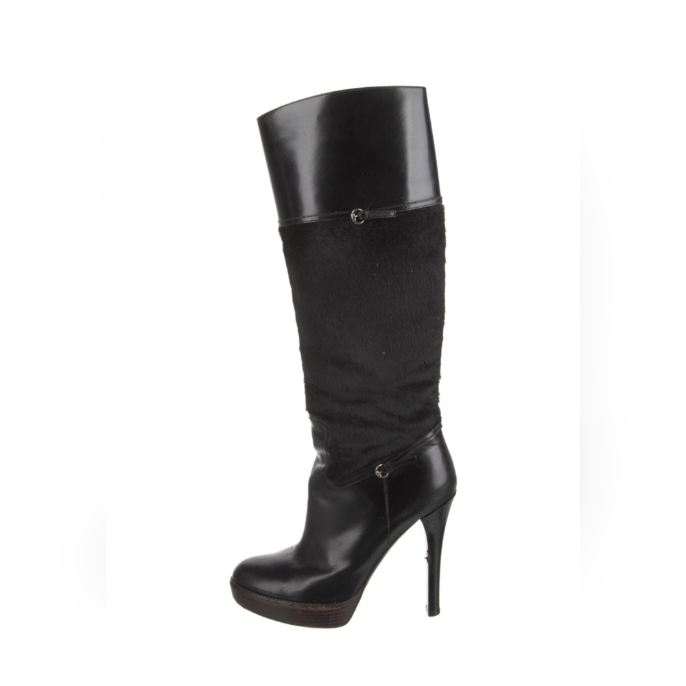 Gucci Black Knee-High Leather Boots, Size 9.5